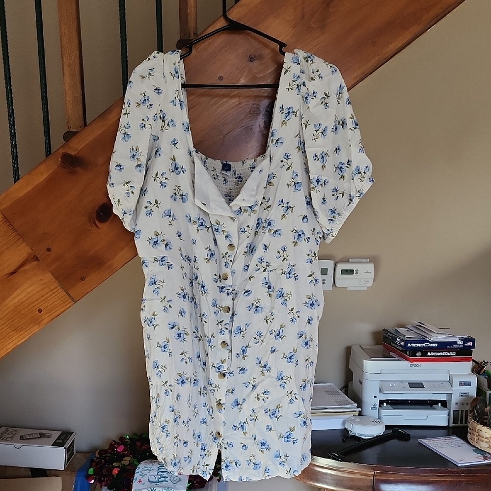 Old Navy Blue and Cream Floral Button Down Dress